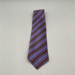 NWT Mens Purple Silk Striped Four-In-Hand Keeper Loop Designer Neck Tie
