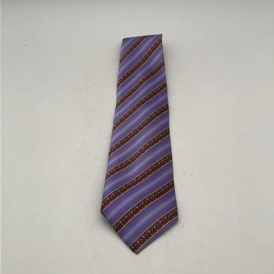 NWT Mens Purple Silk Striped Four-In-Hand Keeper Loop Designer Neck Tie image number 1