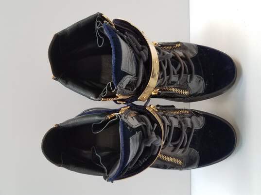 Giuseppe Zanotti Navy Double-Bar Leather High-Top Sneakers Size 42 EU / Men's 9 US - Authenticated image number 6