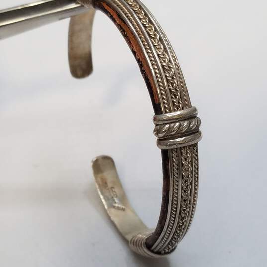 Mexico 925 Sterling Silver Leather Braided Design 6inch Cuff Bracelet 33.4g image number 2