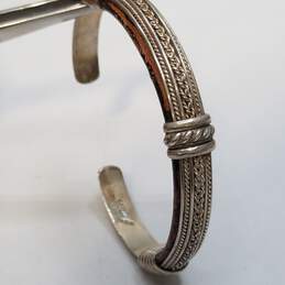 Mexico 925 Sterling Silver Leather Braided Design 6inch Cuff Bracelet 33.4g alternative image
