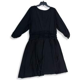 NWT NY Collection Womens Black Ruched V-Neck 3/4 Sleeve A-Line Dress Size 2X alternative image