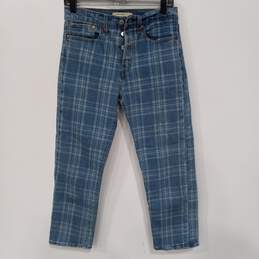 Women's Blue Plaid Levi's Premium Straight Jeans (Size 27W)