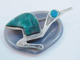 Artisan T Goizueta 925 Sterling Silver Turquoise Bird Brooch 5.3g