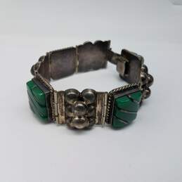 EHP Sterling Silver Green Gemstone Panel Bracelet 51.1g