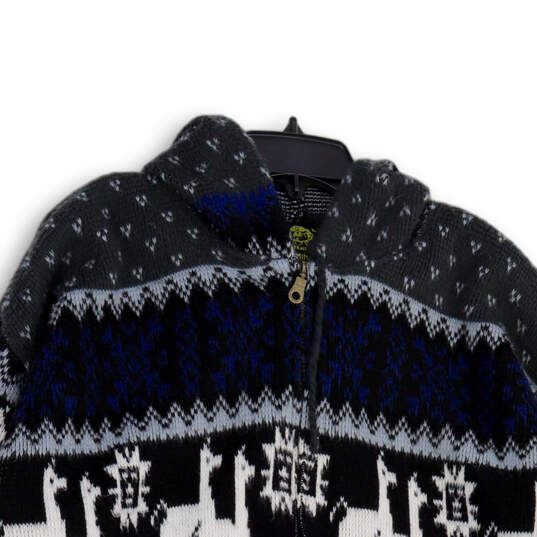 Mens Blue Black Printed Long Sleeve Hooded Full-Zip Sweater Size Large image number 3