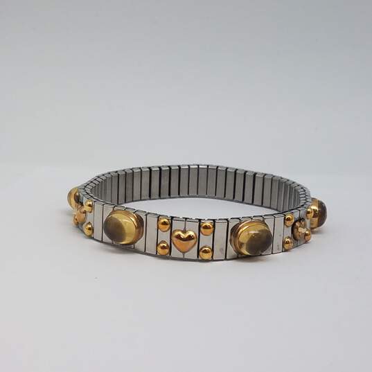 Rare 18k Gold Yellow Gold Citrine Cabochon on St. Steel Nomination Stretch Bracelet 22.6g image number 5