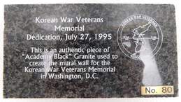 Korean War Veterans Memorial Dedication Academy Black Granite Authentic Piece No.80 alternative image