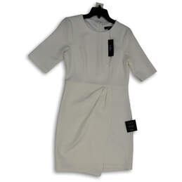 NWT Womens White Short Sleeve Round Neck Back Zip Sheath Dress Size Large