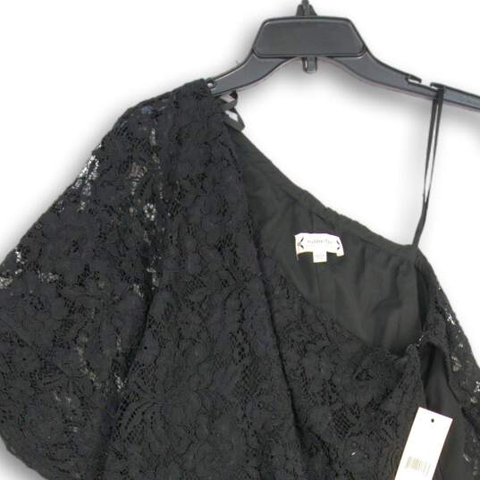 NWT Nanette Lepore Womens Black Lace Draped One Shoulder Sheath Dress Size 10 image number 3