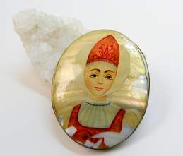 Vintage Russian Mother Of Pearl Hand Painted Portrait Brooch 14.0g alternative image