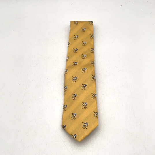 NWT Mens Yellow Silk Animal Print Adjustable Pointed Necktie With Box image number 1