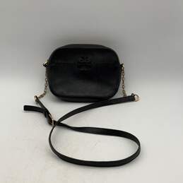 Tory Burch Womens Black Leather Zipper Adjustable Strap Crossbody Bag Purse