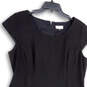 Womens Black Cap Sleeve Round Neck Back Zip Knee Length Sheath Dress Sz 14 image number 3
