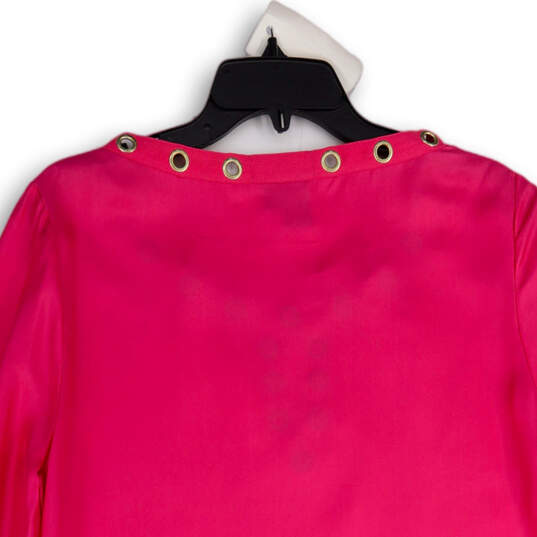 Womens Pink Eyelet 3/4 Sleeve Keyhole Neck Side Slit Tunic Top Size L image number 4