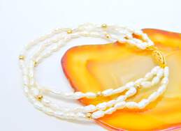 14K Gold Clasp & Ball & White Freshwater Pearl Beaded Multi Strand Bracelet 6.8g alternative image