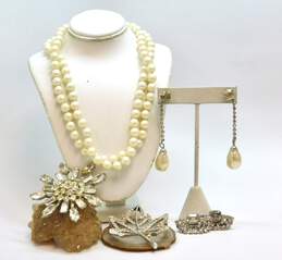 Vintage Faux Pearl Icy Rhinestone Costume Jewelry 103.0g