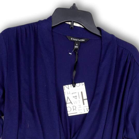 NWT Womens Blue Wrap V-Neck Long Sleeve Side Ruched Blouse Top Size XL image number 3