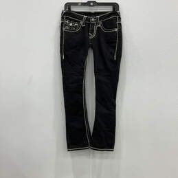 Womens Black Denim Dark Wash 5-Pocket Design Bootcut Jeans Size 27