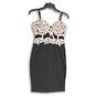 NWT Womens Black Embroidered Spaghetti Strap Short Bodycon Dress Size S image number 1