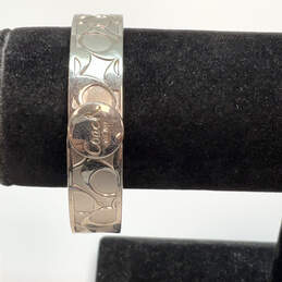 Designer Coach Silver-Tone Monogram Round Shape Hinged Bangle Bracelet