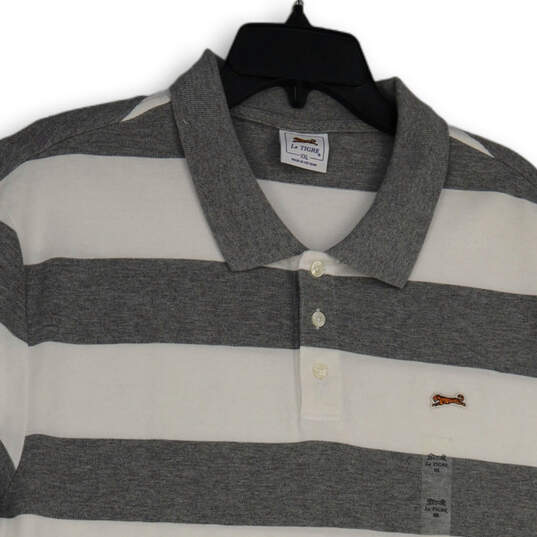 NWT Mens Gray White Striped Spread Collar Short Sleeve Polo Shirt Size XXL image number 3