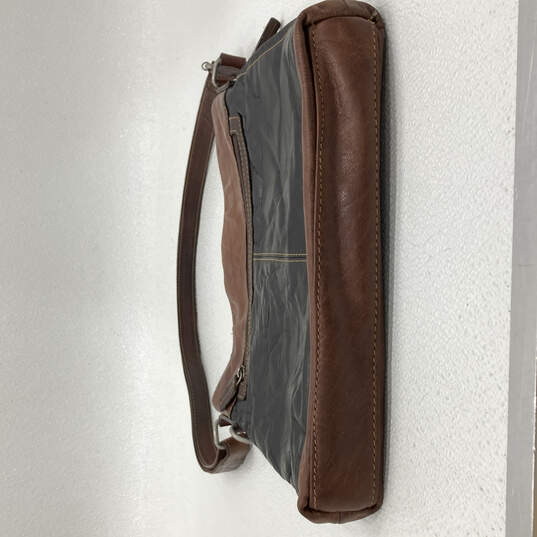 Womens Black Brown Leather Adjustable Strap Outer Zip Pockets Crossbody Bag image number 6