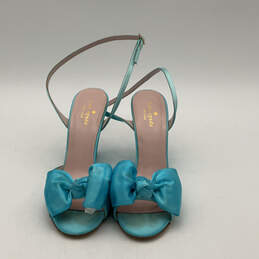 Womens S944143 Beige Blue Open Toe Ankle Strap Wedges Slingback Heels Sz 7 alternative image