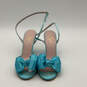 Womens S944143 Beige Blue Open Toe Ankle Strap Wedges Slingback Heels Sz 7 image number 2