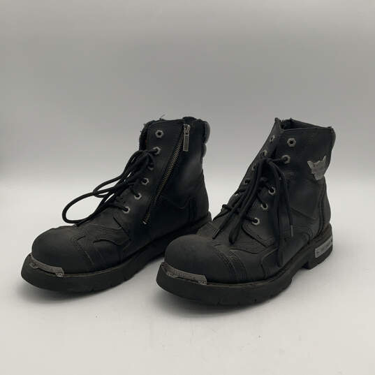 Mens Stealth 91642 Black Leather Round Toe Lace-Up Biker Boots Size 11.5 image number 4