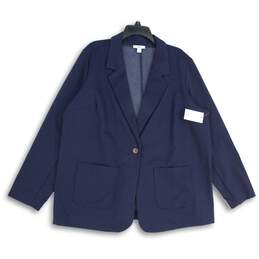 NWT Womens Navy Blue Lapel Collar Single Breasted One Button Blazer Size 1X