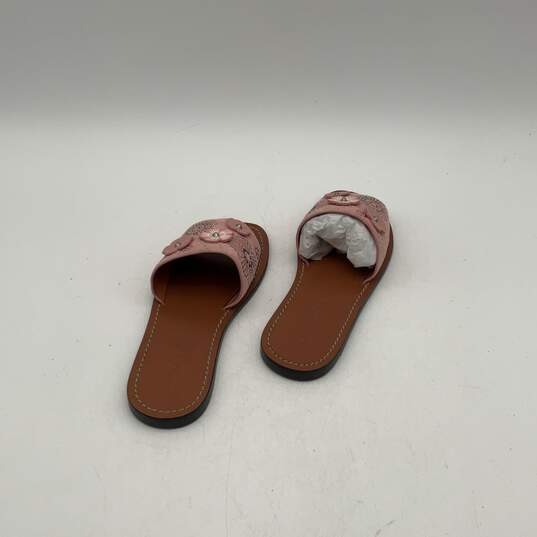 Womens Rivets Pink Brown Floral Suede Slip On Flat Slide Sandals Size 5.5 image number 3