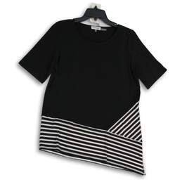 Calvin Klein Womens Black White Round Neck Short Sleeve Blouse Top Size Medium