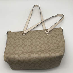 Womens Gallery Ivory Beige Signature Print Logo Charm Double Strap Tote Bag