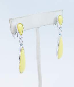Vintage Caroline Emmons Blue Yellow White & Silver Tone Clip-On Drop Earrings Brooch & Panel Bracelet 93.1g alternative image