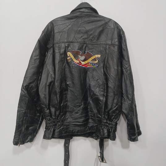 Men’s Vintage Belted Leather Motorcycle Jacket Sz XXL image number 2