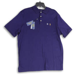 NWT Mens Navy Blue Spread Collar Short Sleeve Polo Shirt Size Large