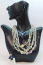 Vintage Icy Aurora Borealis Beaded Double Strand Necklaces With Blue & Clear Rhinestone Brooch 101.0g image number 1