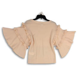 Womens Pink Tight-Knit Round Neck Ruffle Bell Sleeve Pullover Sweater Sz XS alternative image