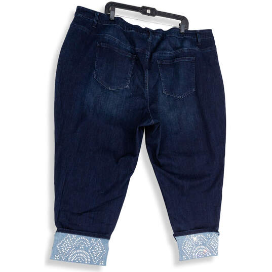 Womens Blue Denim Dark Wash Pockets Shimmer Cuff Cropped Jeans Size 28W image number 2