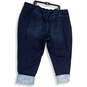 Womens Blue Denim Dark Wash Pockets Shimmer Cuff Cropped Jeans Size 28W image number 2