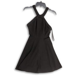 Womens Black Sleeveless Back Zip Halter Neck Short Mini Dress Size 3/4