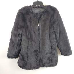 Talbots Women Black Faux Fur Coat M NWT
