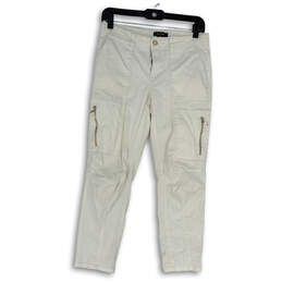 Womens White Flat Front Pockets Straight Leg Cargo Pants Size 2