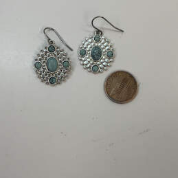 Designer Lucky Brand Silver Turquoise Stone Fish Hook Dangle Earrings