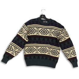 Mens Multicolor Geometric Crew Neck Pullover Sweater Size Medium