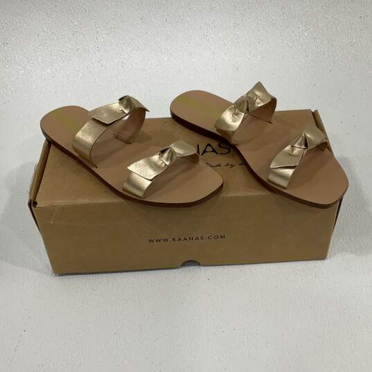 NIB Kaanas Womens Gold Open Toe Double Strap Slip On Slide Sandals Size 5 M image number 2
