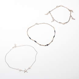 Bundle of 3 Sterling Silver Chain & Beaded Anklets - 10.9g
