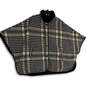 Womens Black White Plaid Mock Neck Pockets Poncho Sweater Size L/XL image number 1