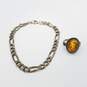 Sterling Silver Amber Like Sz 3 3/4 Ring 7in Figaro Chain Bracelet 13.9g image number 1
